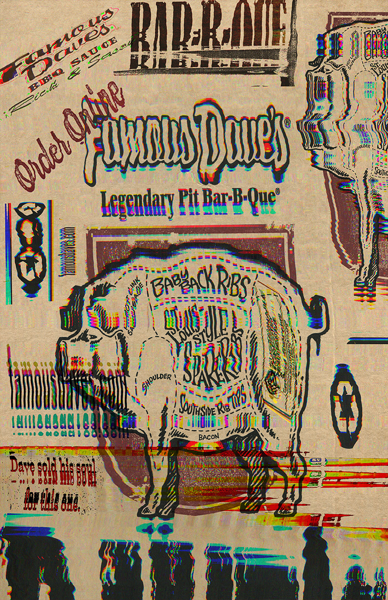Distorted poster of Daves Famous BBQ packaging